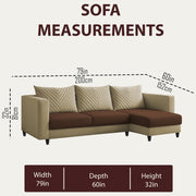Mikasa 4 Seater RHS L Shape Sofa Set for Living Room (Cream Brown Fabric) Premium Fabric Sofa Set for Living Room