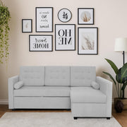 Megan RHS 4 Seater L Shaped Sofa Cum Bed for Living Room (Grey Fabric) Premium Fabric Sofa