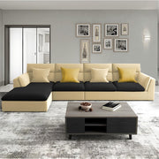 Delton LHS 6 Seater L Shape Sofa Set for Living Room (Cream Black) Premium Fabric