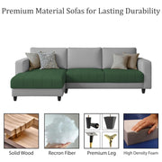 Oslo 4 Seater LHS L Shape Sofa Set for Living Room (Green Grey Fabric) Premium Fabric Sofa Set for Living Room