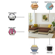 Neyami LHS 4 Seater with Ottoman L Shape Sofa Set for Living Room (Cream Brown) Premium Fabric Sofa Set