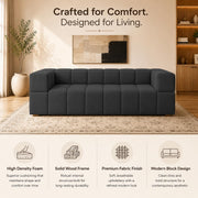 Casaliving Royce Modern Velvet Fabric Sofa, Tufted Design Upholstered 3 Seater Sofa Set for Living Room, Premium Velvet Fabric Sofa (Black)