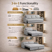 Casaliving Treshta 3 Seater with Ottomon Pull-Out Sofa Cum Bed (Black Color) Premium Fabric Sofa Set for Living Room | Bedroom