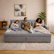 Casaliving Treshta 3 Seater with Ottomon Pull-Out Sofa Cum Bed (Black Color) Premium Fabric Sofa Set for Living Room | Bedroom