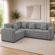 Casaliving Rion 6 Seater L Shape Corner Sofa Cum Bed for Living Room (Black Fabric) Premium Fabric Sofa Cum Bed