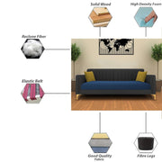 Casaliving Fenton 3 Seater Sofa Set for Living Room (Black Blue Colour) Premium Fabric Sofa