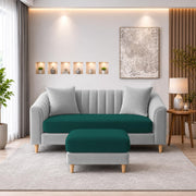 Casaliving Doraldo 2 Seater with Ottoman Sofa Set for Living Room (Black Colour) Premium Fabric Sofa Set