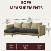 Mikasa 4 Seater LHS L Shape Sofa Set for Living Room (Cream Black Fabric) Premium Fabric Sofa Set for Living Room
