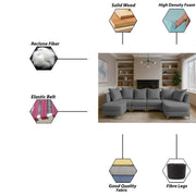 Zoe 8 Seater U Shape Sofa Set for Living Room (Black Grey Colour) Premium Fabric Sofa Set Living Room