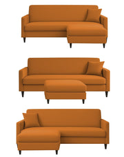 Valkyrie 4 Seater L Shape Convertible Sofa Set for Living Room, 3 Seater & Ottoman Modular Sectional Couch for Small Space (Orange Colour) Fabric