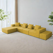 Sheron U Shaped Compressed Sofa Set for Living Room with Spacious Boucle Couch Set Living Rooms, (Yellow Fabric) Premium Fabric U Shape Sofa for Living Room