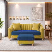 Casaliving Doraldo 2 Seater with Ottoman Sofa Set for Living Room (Black Colour) Premium Fabric Sofa Set