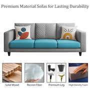 Mikasa 3 Seater Sofa Set for Living Room (Turquise Grey Colour Fabric) Premium Fabric Sofa