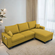 Casaliving Porto RHS 4 Seater L Shape Sofa Set for Living Room (Black Fabric) Premium Velvet Fabric Sofa Set - Black