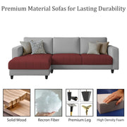 Oslo 4 Seater LHS L Shape Sofa Set for Living Room (Maroon Grey Fabric) Premium Fabric Sofa Set for Living Room