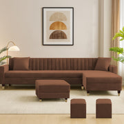 Garcia RHS 8 Seater L Shape Sofa Set with Ottoman & 2 Puffy for Living Room (Dark Grey) Premium Fabric Sofa Set