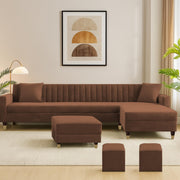 Casaliving Garcia 8 Seater RHS L Shape Sofa Set with Ottoman & 2 Puffy for Living Room (Grey Colour Fabric) Premium Fabric Sofa