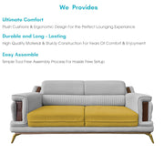 Falconar 3 Seater Sofa Set for Living Room (Yellow Grey Fabric) Premium Fabric Sofa