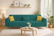 Velour Modern Velvet Sofa, Tufted Design Upholstered 3 Seater Sofa Set for Living Room, (Black Colour) Premium Velvet Fabric Sofa