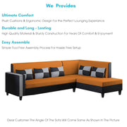 Nordy RHS 6 Seater L Shape Sofa Set for Living Room (Orange Black Colour) Premium Fabric Sofa Set