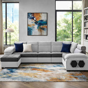 Auren 12 Seater L-Shape Comfortable Sectional Sofa Set with Ottoman for Living Room (Black Grey) Premium Fabric Sofa