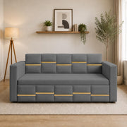 Casaliving Mordo 3 Seater Sofa Cum Bed for Living Room (Black Fabric) Premium Fabric Sofa Set