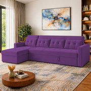 Casaliving Treshta 6 Seater LHS L - Shape Pull-Out Sofa Cum Bed Sofa for Living Room (Dark Grey Fabric Color) Premium Fabric Sofa Set for Living Room Sofa Cum Bed