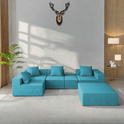 Sheron U Shaped Compressed Sofa Set for Living Room with Spacious Boucle Couch Set Living Rooms, (Turquise Fabric) Premium Fabric U Shape Sofa for Living Room