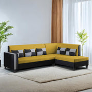 Nordy RHS 6 Seater L Shape Sofa Set for Living Room (Yellow Black Colour) Premium Fabric Sofa Set