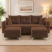 Casaliving Euron 4 Seater L Shape Convertible Sofa Set for Living Room, 3 Seater & 2 Ottoman Modular Sectional Couch for Small Space (Black Colour) Fabric