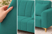 Velour Modern Velvet Sofa, Tufted Design Upholstered 3 Seater Sofa Set for Living Room, (Black Colour) Premium Velvet Fabric Sofa