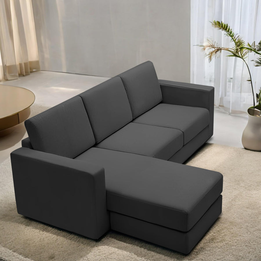 Casaliving Stoiny LHS 4 Seater L Shape Sofa Set for Living Room (Black Fabric) Premium Fabric Sofa