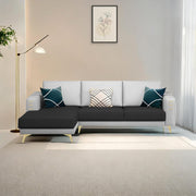 Falco LHS 4 Seater L Shape Sofa Set for Living Room (Black Grey Fabric) Premium Fabric Sofa