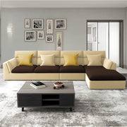 Delton RHS 6 Seater L Shape Sofa Set for Living Room (Cream Brown) Premium Fabric