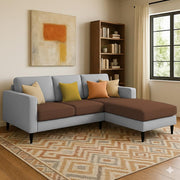 Grayon 3 Seater L Shape Convertible Sofa Set for Living Room, 3 Seater & Ottoman Modular Sectional Couch for Small Space (Grey Dark Grey Colour) Fabric