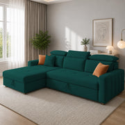 Casaliving Gagnon LHS 4 Seater L Shape Corner Sofa Cum Bed for Living Room with Storage (Black Fabric) Premium Fabric Sofa Cum Bed
