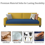 Casaliving Amara 3 Seater Sofa Set for Living Room (Black Yellow Colour Fabric) Premium Fabric Sofa