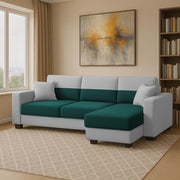 Aden RHS 4 Seater L Shape Sofa Set with 2 Puffy for Living Room (Pine Grey Colour Fabric) Premium Fabric Sofa Set for Living Room