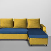 Asper RHS 4 Seater L Shape Sofa Set for Living Room (Blue Yellow Fabric) Premium Fabric Sofa