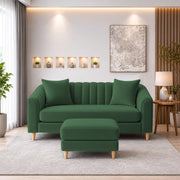 Casaliving Doraldo 2 Seater with Ottoman Sofa Set for Living Room (Black Colour) Premium Fabric Sofa Set