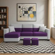 Aden LHS 4 Seater L Shape Sofa Set with 2 Puffy for Living Room (Purple Grey Colour Fabric) Premium Fabric Sofa Set for Living Room