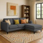 Grayon 3 Seater Convertible Sofa Set for Living Room, 3 Seater & Ottoman Modular Sectional Couch for Small Space (Black Colour) Fabric Sofa Set