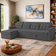 Casaliving Treshta 6 Seater LHS L - Shape Pull-Out Sofa Cum Bed Sofa for Living Room (Dark Grey Fabric Color) Premium Fabric Sofa Set for Living Room Sofa Cum Bed
