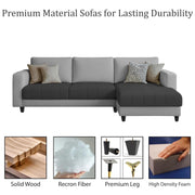 Oslo 4 Seater RHS L Shape Sofa Set for Living Room (Black Grey Fabric) Premium Fabric Sofa Set for Living Room