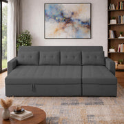 Casaliving Treshta 6 Seater LHS L - Shape Pull-Out Sofa Cum Bed Sofa for Living Room (Dark Grey Fabric Color) Premium Fabric Sofa Set for Living Room Sofa Cum Bed
