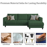 Oslo 4 Seater RHS L Shape Sofa Set for Living Room (Green Fabric) Premium Fabric Sofa Set for Living Room