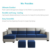 Aden LHS 6 Seater L Shape Sofa Set with 2 Puffy for Living Room (Blue Grey Colour Fabric) Premium Fabric Sofa Set for Living Room