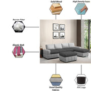Rone 6 Seater L-Shaped & U-Shaped Sofas Set for Living Room – (Black Grey Colour Fabric) Premium Comfort Sofa