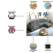 Martin 4 Seater RHS L Shape Sofa Set for Living Room (Dark Grey Colour Fabric)