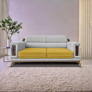Falconar 3 Seater Sofa Set for Living Room (Yellow Grey Fabric) Premium Fabric Sofa